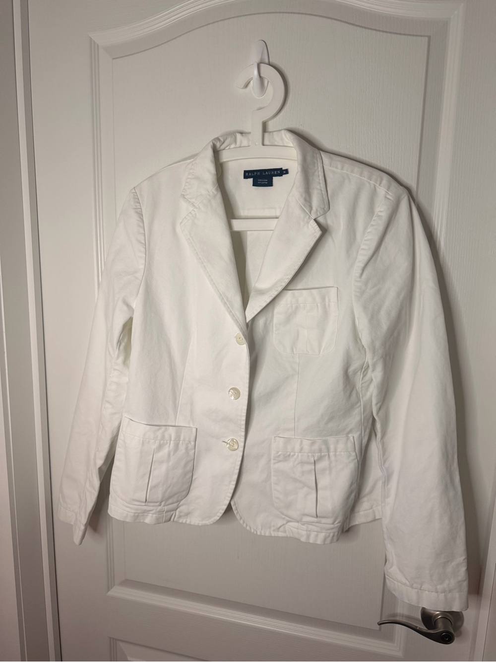 Ralph Lauren White Cotton Notch-Lapel Blazer
